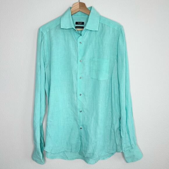 Liu Jo Men’s 100% Linen Long Sleeve Button down Shirt Men's size 40 Turquoise - Picture 1 of 5